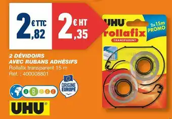 Bureau Vallée Uhu 2 dévidoirs avec rubans adhésifs offre