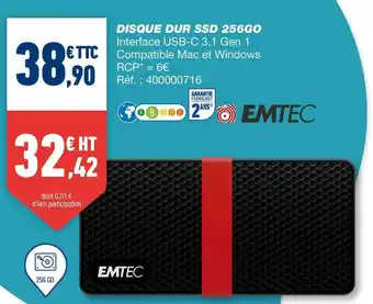 Bureau Vallée Emtec disque dur ssd 256go offre