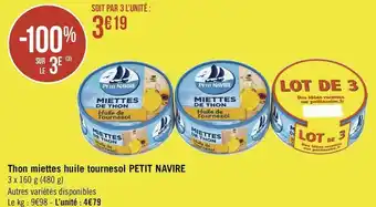 Géant Casino Petit navire thon miettes huile tournesol offre