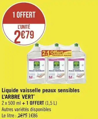 Géant Casino L’arbre vert liquide vaisselle peaux sensibles offre