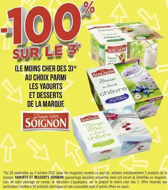 Géant Casino Soignon bon plan sur les yaourts et desserts de la marque soignon offre