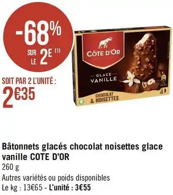 Géant Casino Cote d’or bâtonnets glacés chocolat noisettes glace vanille offre