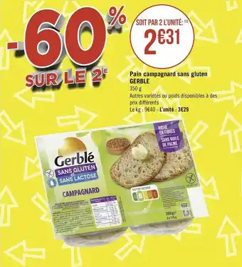 Géant Casino Gerble pain campagnard sans gluten offre