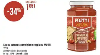 Géant Casino Mutti sauce tomates parmigiano reggiano offre