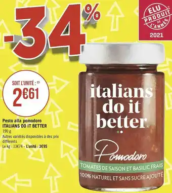 Géant Casino Italians do it better pesto alla pomodoro offre