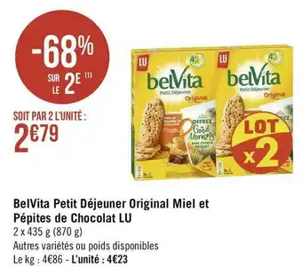 Lu belvita petit déjeuner original miel et pépites de chocolat