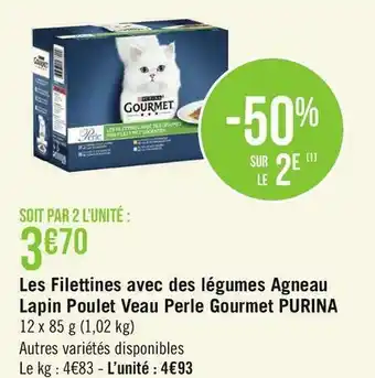 Géant Casino Purina les filettines avec des légumes agneau lapin poulet veau perle gourmet offre