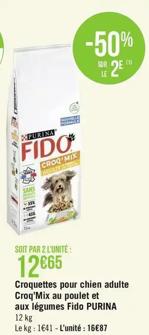 Géant Casino Fido / purina croquettes pour chien adulte croq’mix au poulet et aux légumes offre