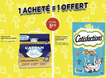 Géant Casino Catsan/catisfactions litière pour chat agglomérante plus et friandises au saumon pour chat et chaton offre
