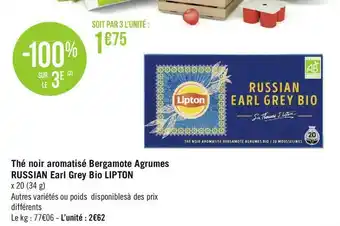 Géant Casino Lipton thé noir aromatisé bergamote agrumes russian earl grey bio offre