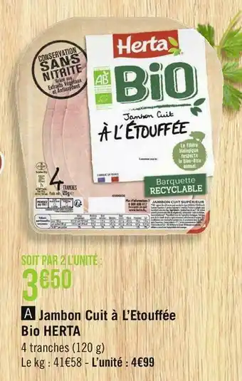 Herta jambon cuit à l’etouffée bio