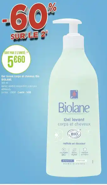 Géant Casino Biolane gel lavant corps et cheveux bio offre