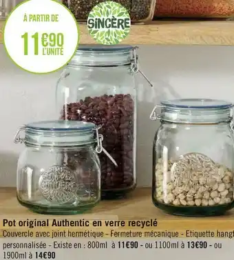 Géant Casino Sincère pot original authentic en verre recyclé offre