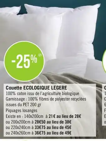Géant Casino Sincère bon plan sur la couette ecologique legere offre