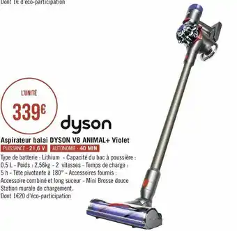 Géant Casino Dyson aspirateur balai v8 animal+ violet offre