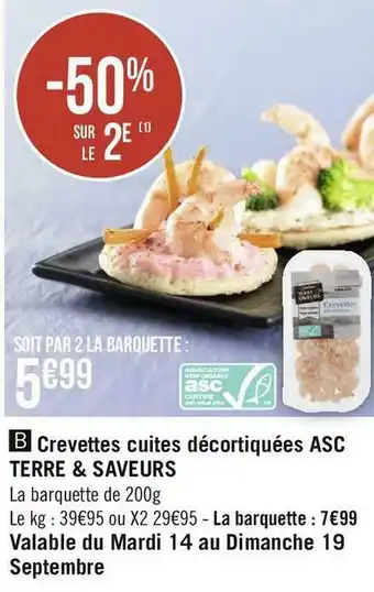 Géant Casino Terre & saveurs crevettes cuites décortiquées asc offre