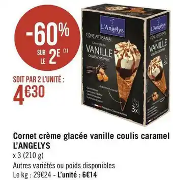 L’angelys cornet crème glacée vanille coulis caramel