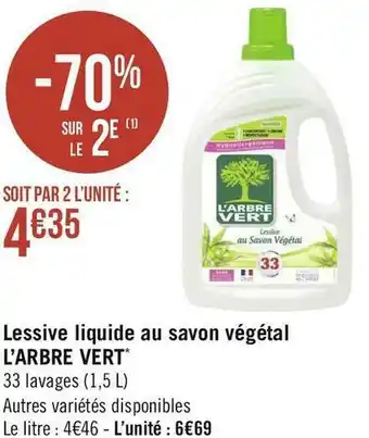 Géant Casino L’arbre vert lessive liquide au savon végétal offre