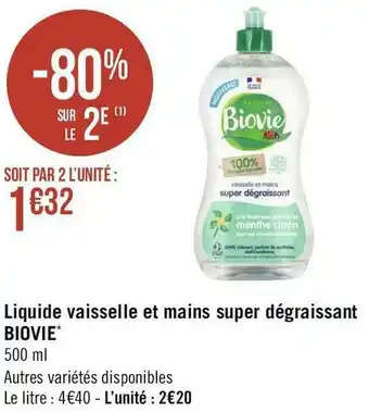 Géant Casino Biovie liquide vaisselle et mains super dégraissant* offre