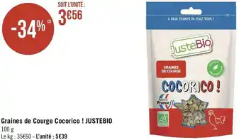 Géant Casino Justebio graines de courge cocorico ! offre