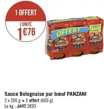 Géant Casino Panzani sauce bolognaise pur bœuf offre
