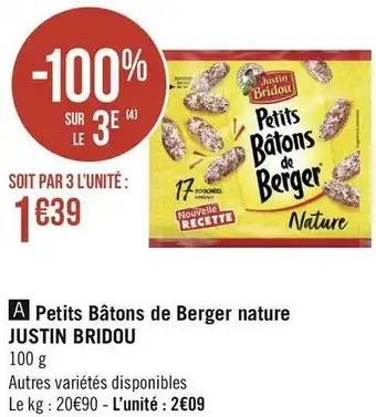 Géant Casino Justin bridou petits bâtons de berger nature offre