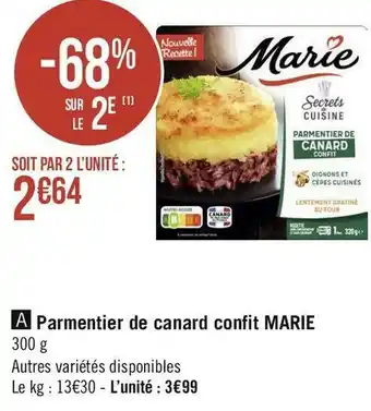 Géant Casino Marie parmentier de canard confit offre