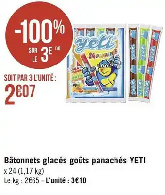 Géant Casino Yeti bâtonnets glacés goûts panachés offre