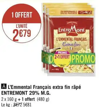 Géant Casino Entremont l’emmental français extra fin râpé 29% m.g. offre