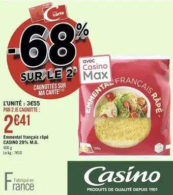 Géant Casino Casino emmental français râpé 29% m.g. offre