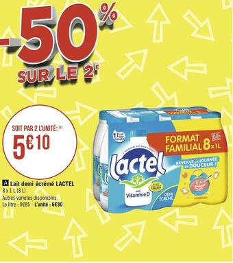 Géant Casino Lactel lait demi écrémé offre