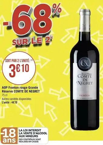 Géant Casino Comte de negret aop fronton rouge grande réserve offre