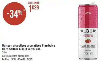 Géant Casino Alqua boisson alcoolisée aromatisée framboise hard seltzer 4.5% vol. offre