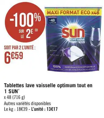Géant Casino Sun tablettes lave vaisselle optimum tout en 1 * offre