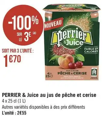 Géant Casino Perrier perrier & juice au jus de pêche et cerise offre