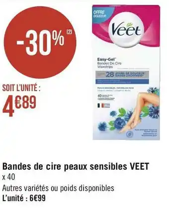 Géant Casino Veet bandes de cire peaux sensibles offre