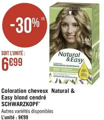 Géant Casino Schwarzkopf coloration cheveux natural & easy blond cendré* offre
