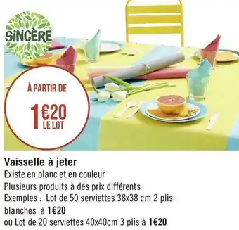 Géant Casino Sincère vaisselle à jeter offre