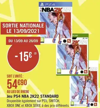 Jeu ps4 nba 2k22 standard