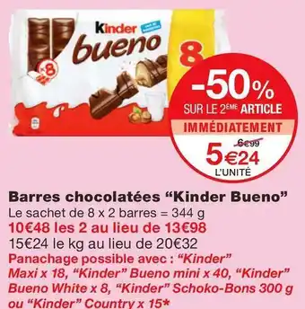 Kinder bueno barres chocolatées