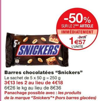Monoprix Snickers barres chocolatées offre