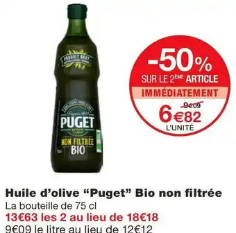 Monoprix Puget huile d’olive bio non filtrée offre
