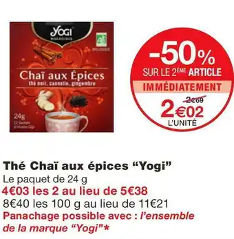 Monoprix Yogi thé chaï aux épices offre