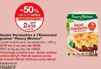 Monoprix Fleury michon hachis parmentier à l’emmental gratiné offre