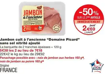 Domaine picard jambon cuit à l’ancienne sans sel nitrité ajouté