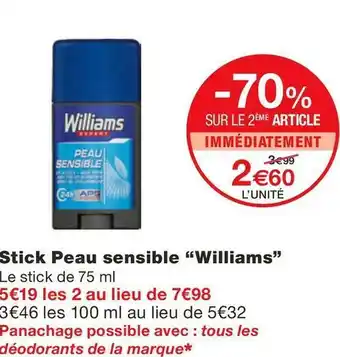 Monoprix Williams stick peau sensible offre
