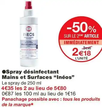 Monoprix Inéos spray désinfectant mains et surfaces offre