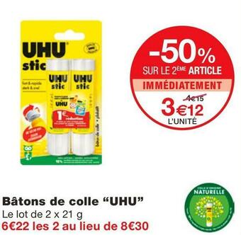 Monoprix Uhu bâtons de colle offre