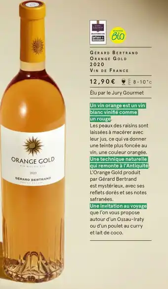 Monoprix Domaine gérard bertrand orange gold 2020 offre