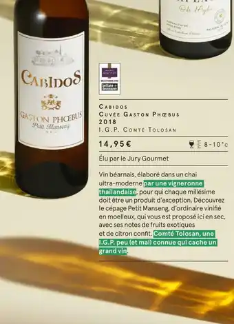 Monoprix Gaston phébus cabidos cuvée 2018 offre